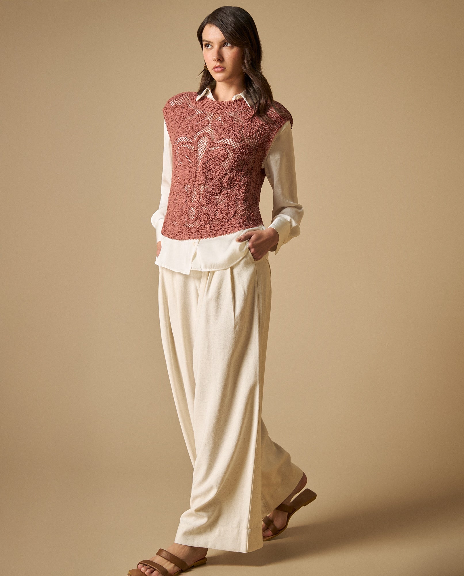 Camisa de tejido con textura manga sisa cuello redondo - Rosa 34_611H238_ROS151626_5