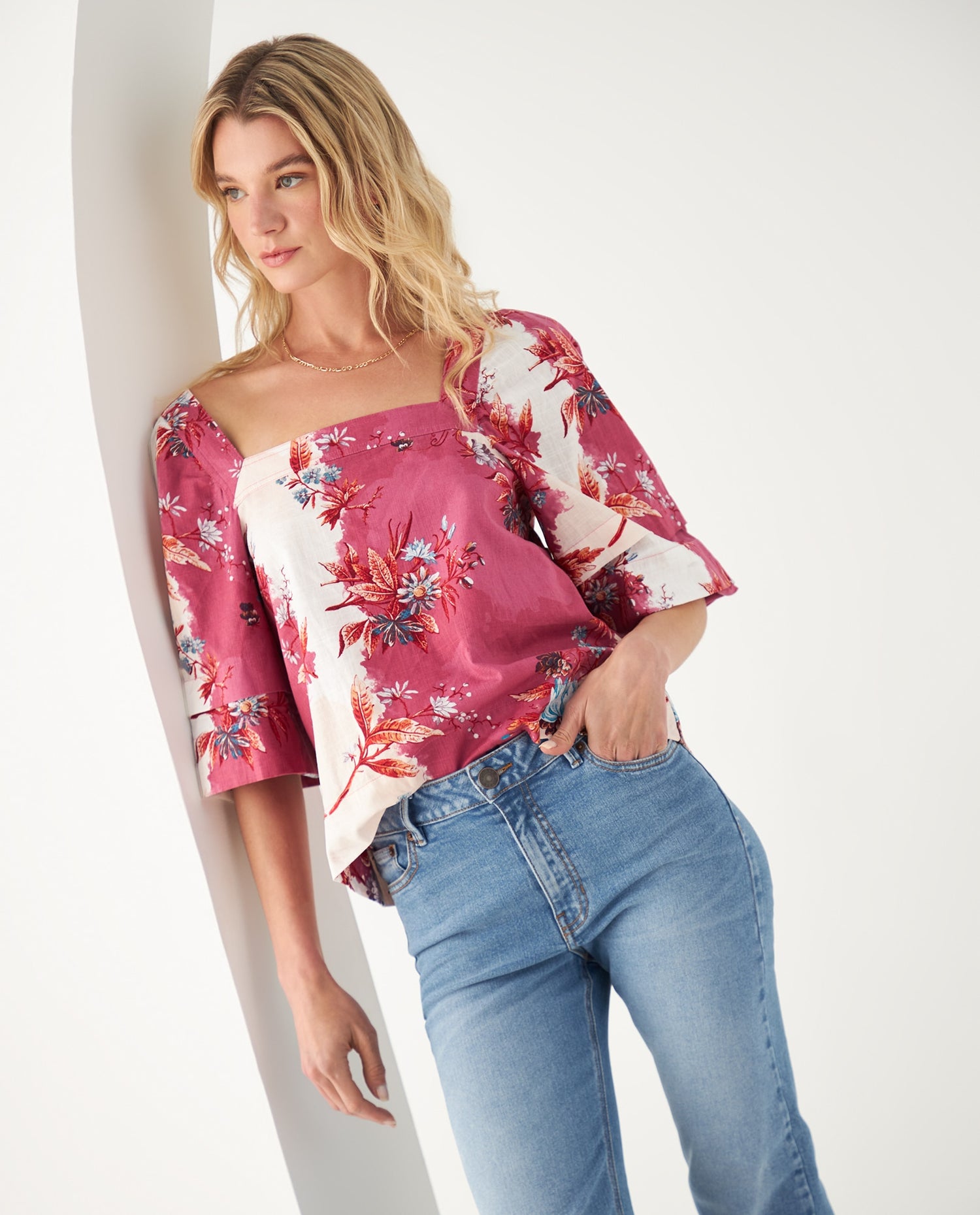 Camisa con escote recto para mujer - Rosa