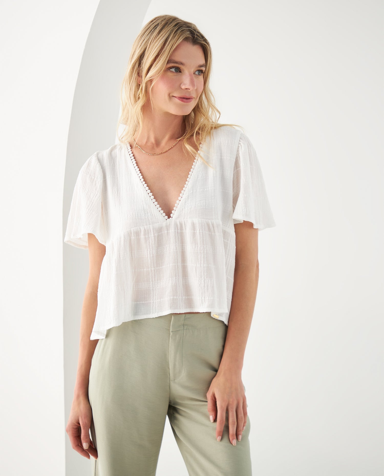 Camisa con escote en V para mujer - Blanco
