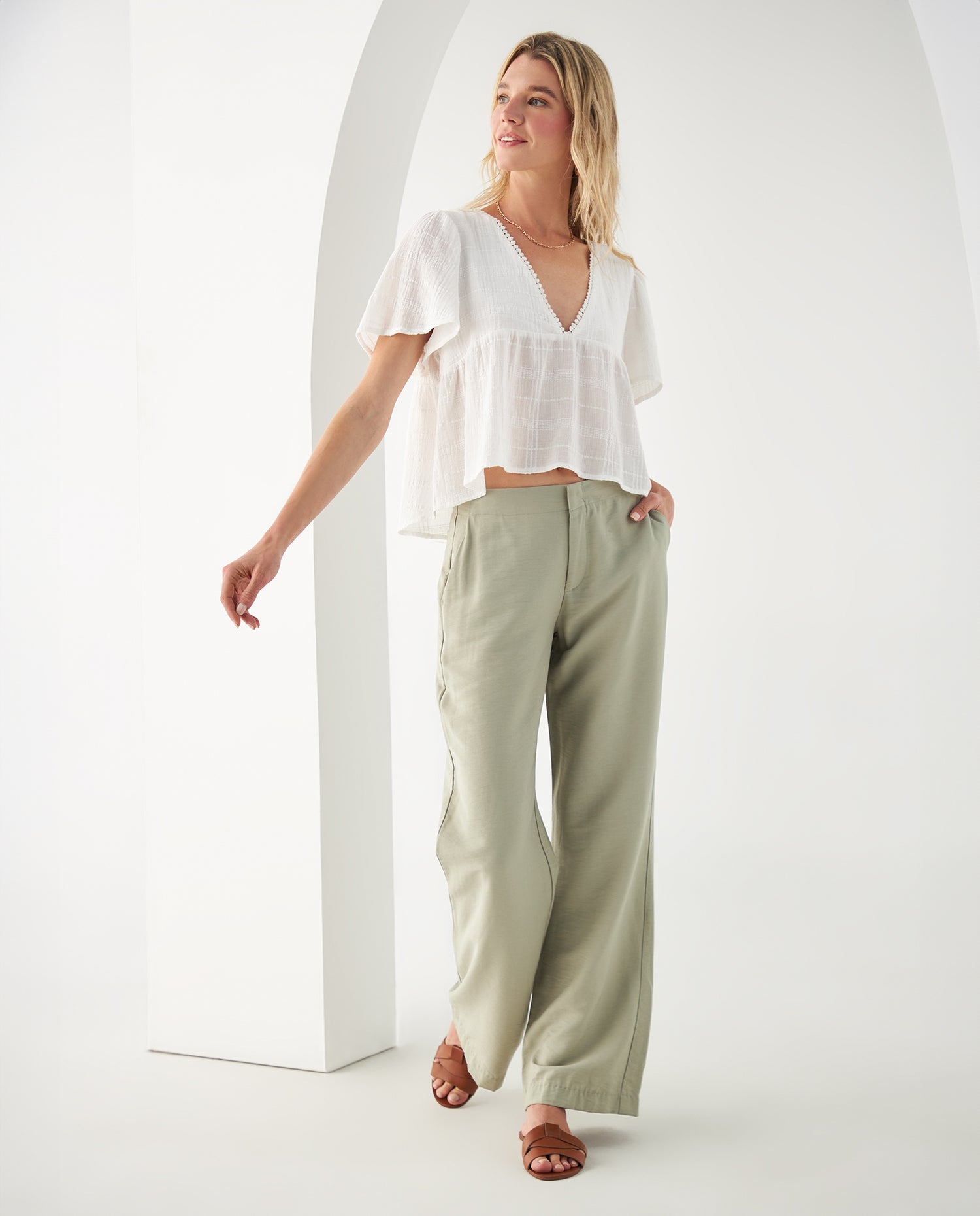 Camisa con escote en V para mujer - Blanco