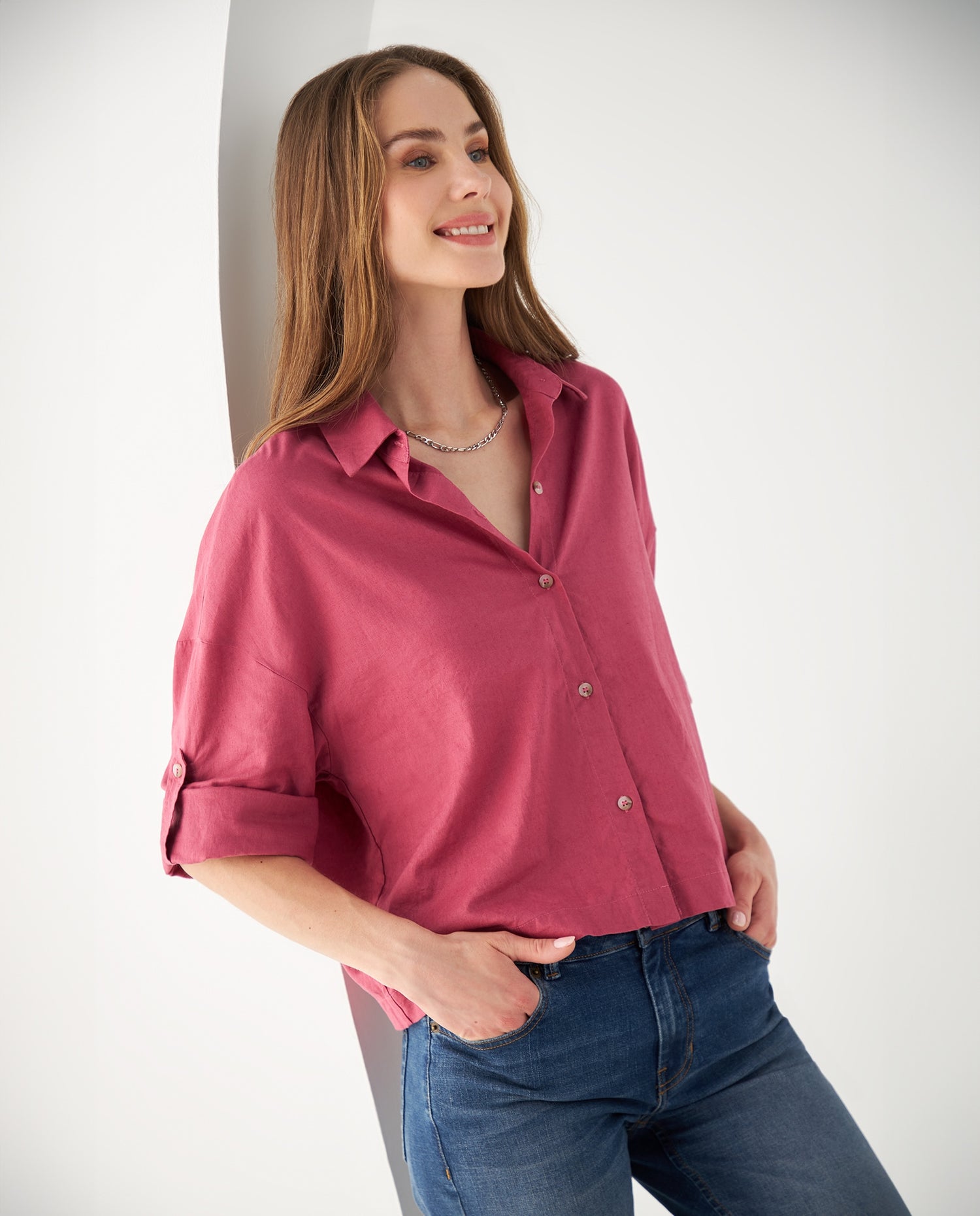 Camisa de manga Largo graduable para mujer - Rosa