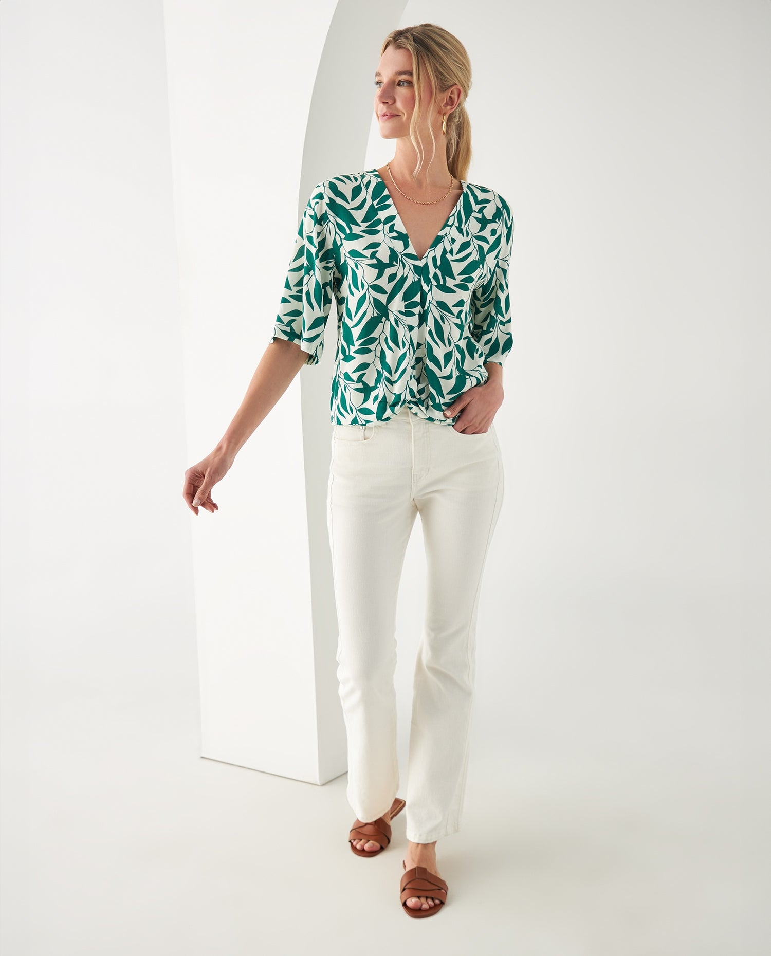 Camisa de tela fluida para mujer - Crudo