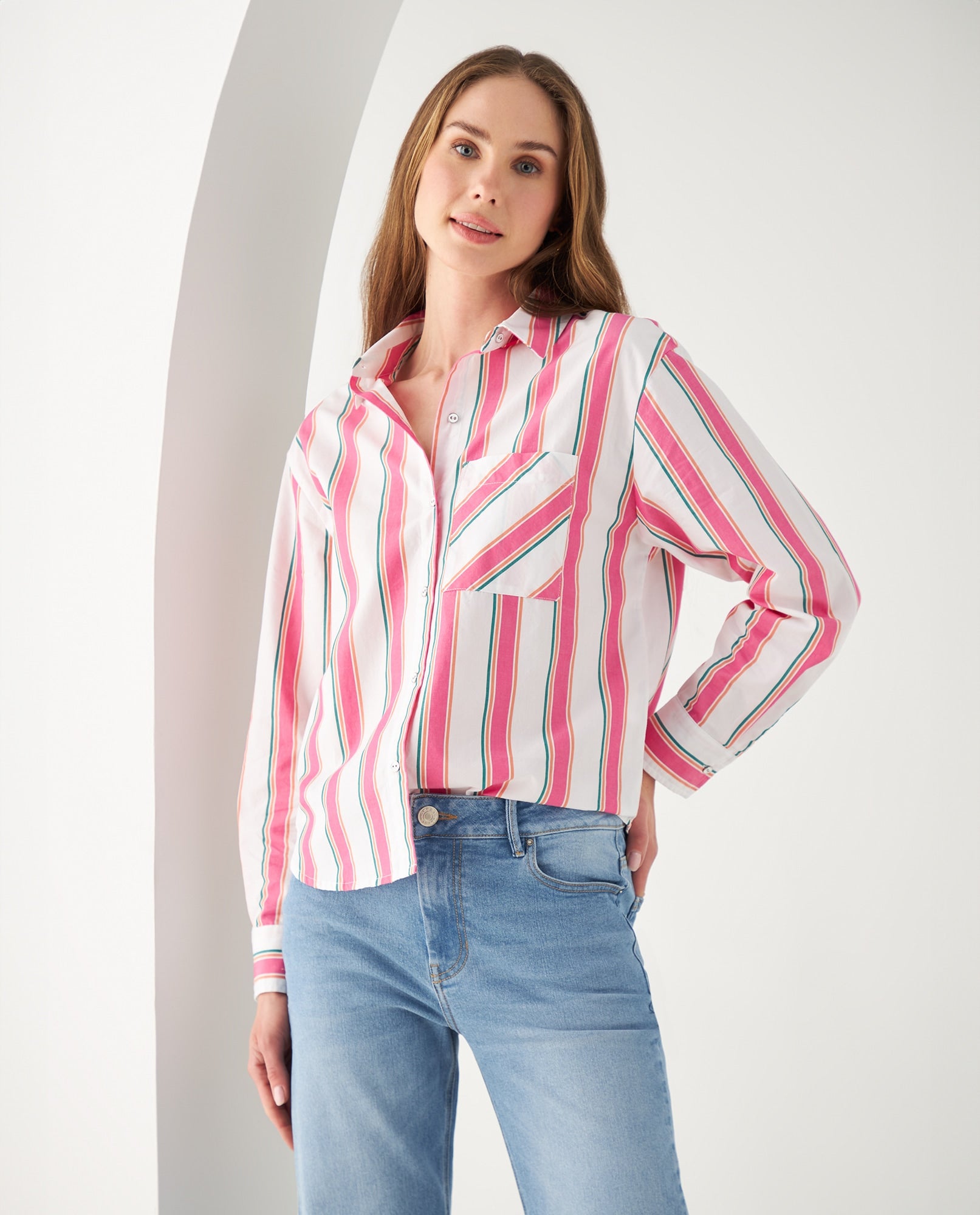 Camisa con diseño a rayas para mujer - Blanco 34_612F028_BLA114001_0