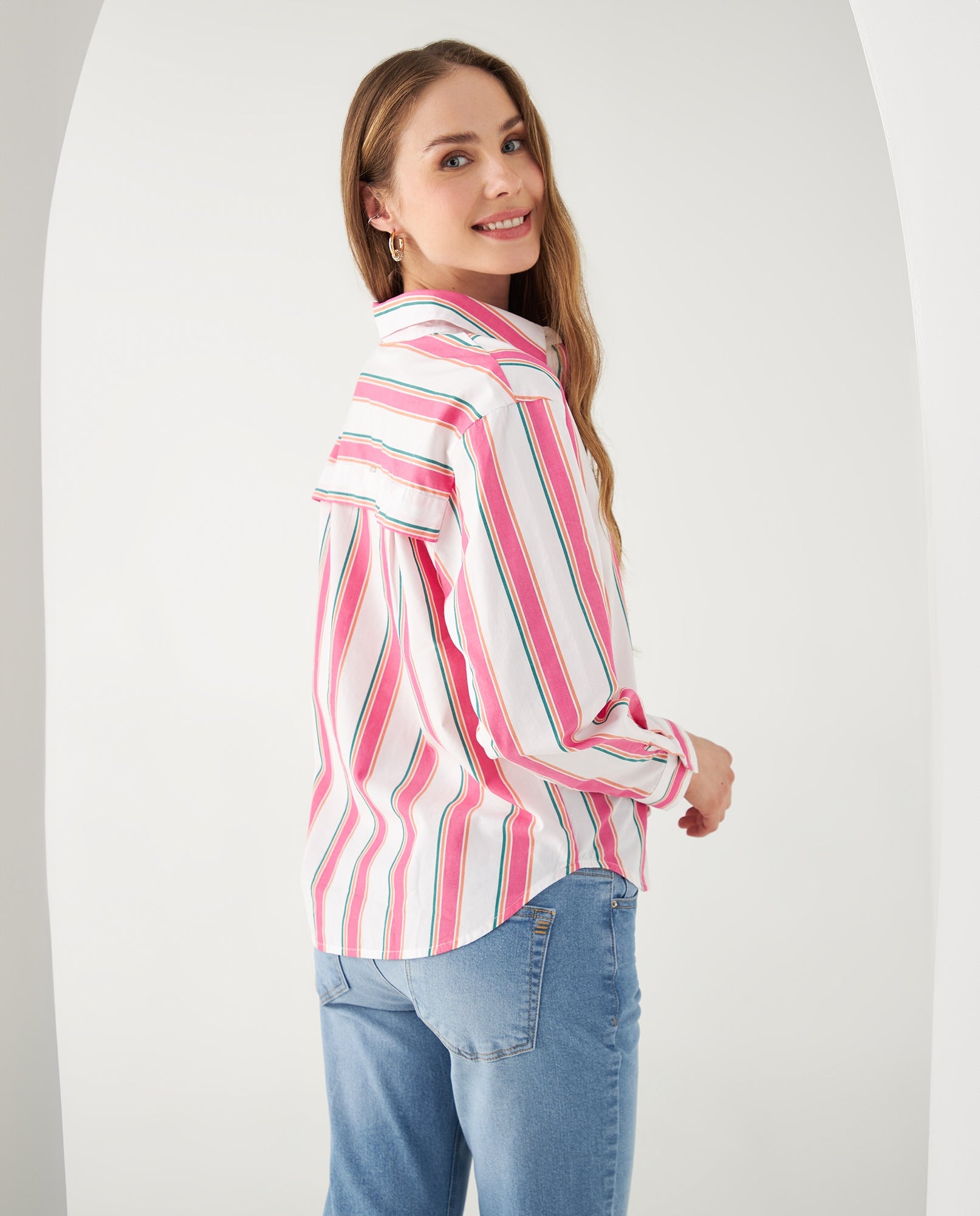Camisa con diseño a rayas para mujer - Blanco 34_612F028_BLA114001_4