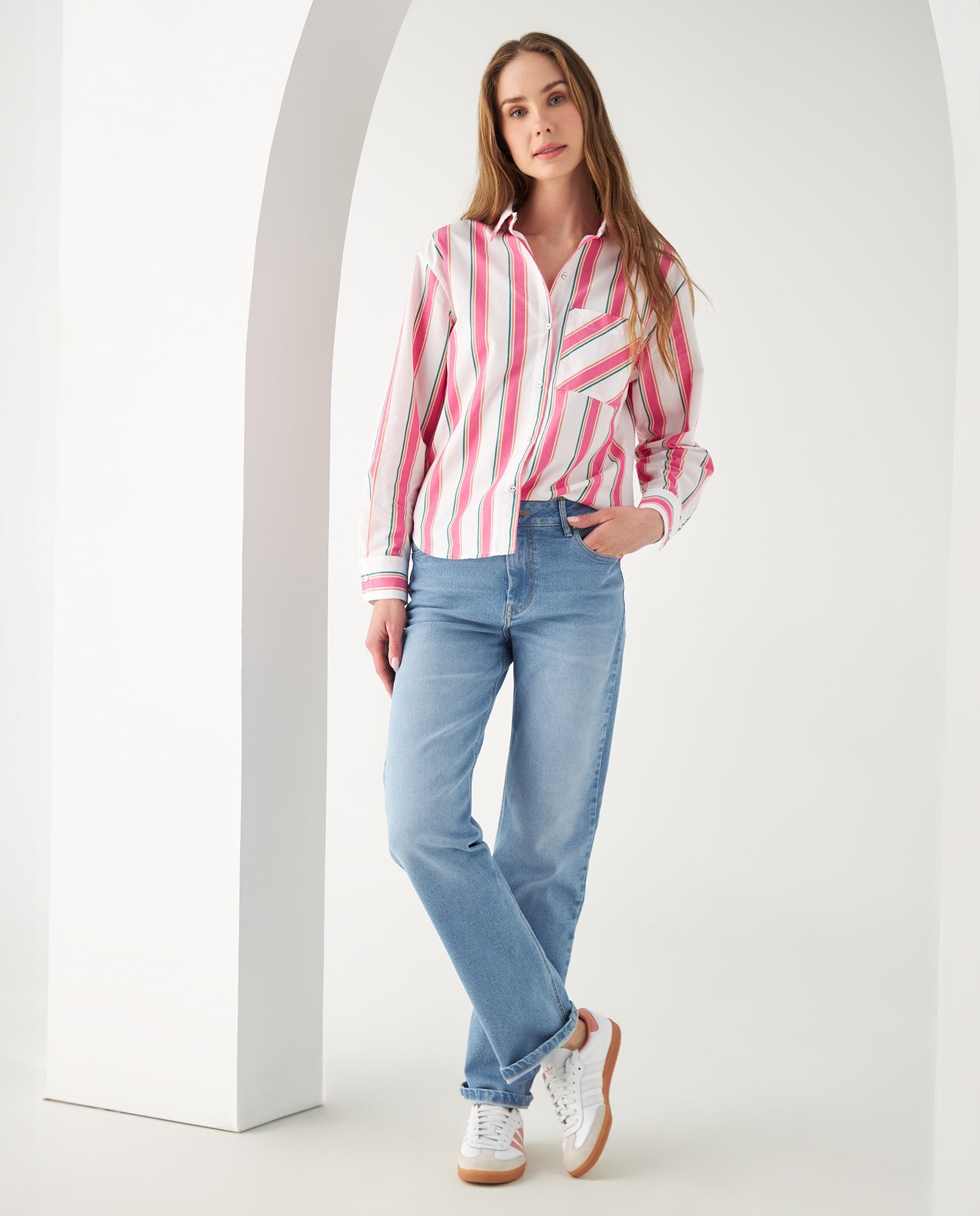 Camisa con diseño a rayas para mujer - Blanco 34_612F028_BLA114001_6