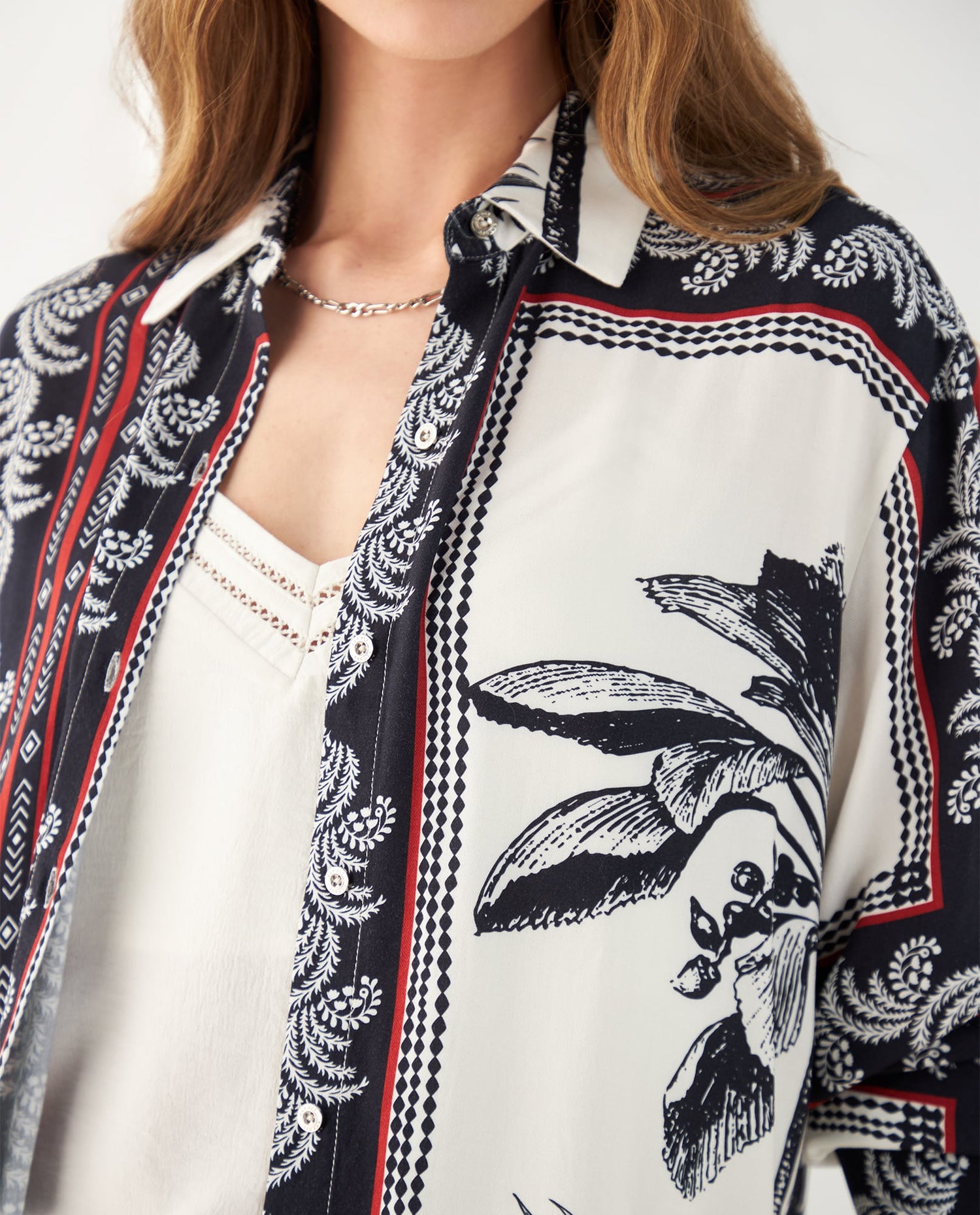 Camisa con mix de estampados para mujer - Blanco