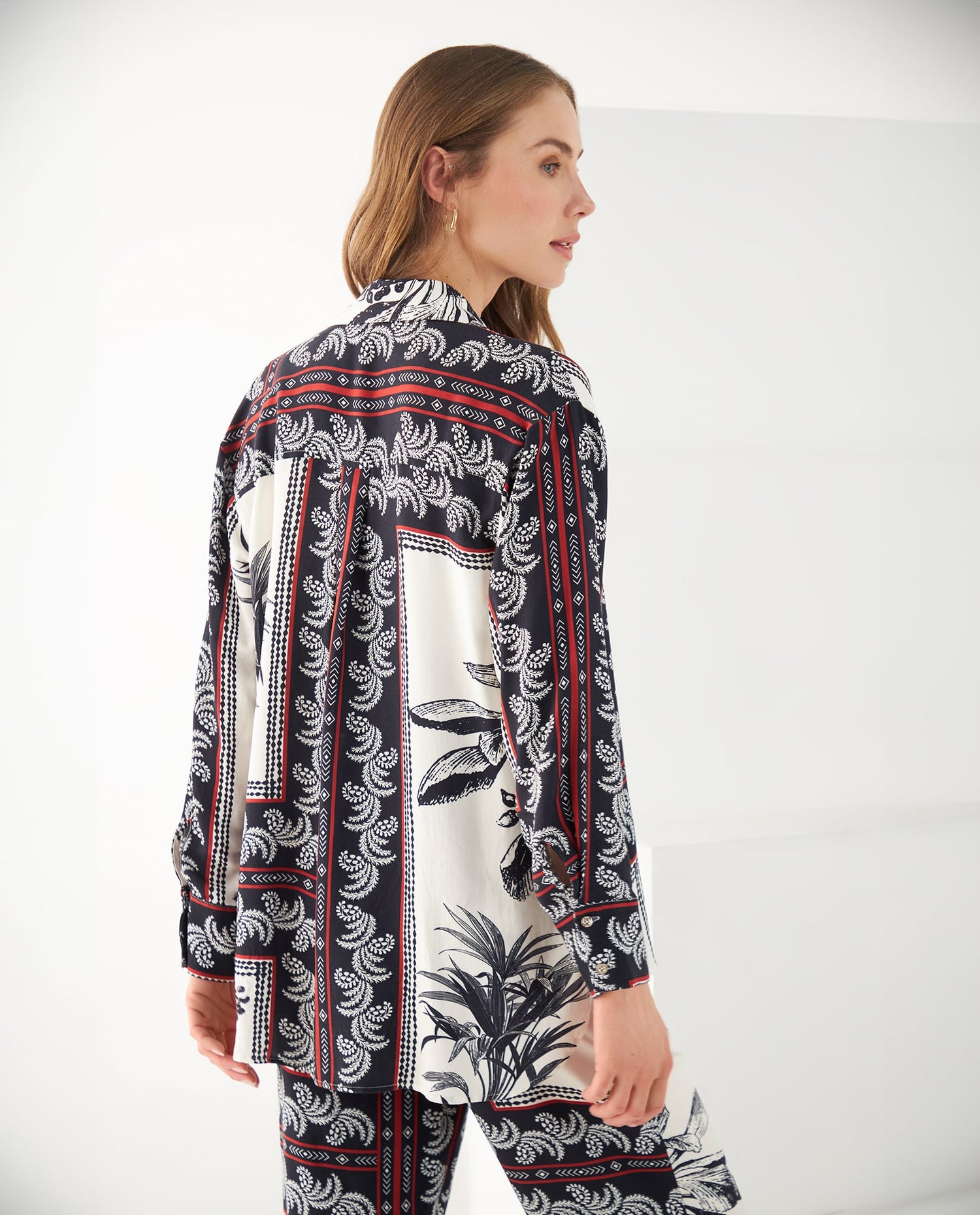 Camisa con mix de estampados para mujer - Blanco