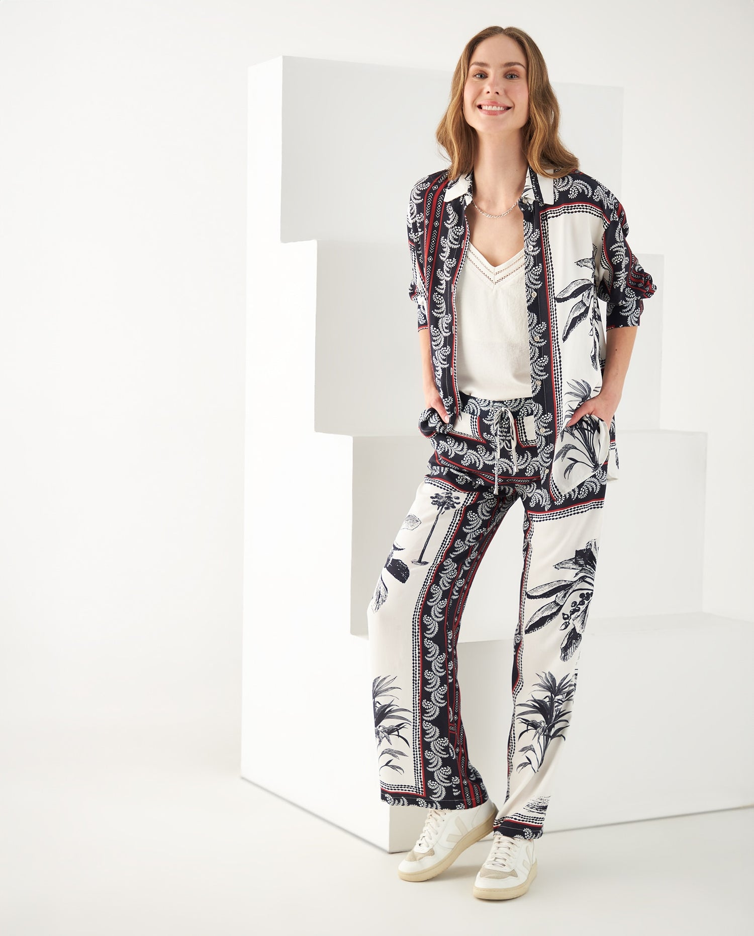 Camisa con mix de estampados para mujer - Blanco