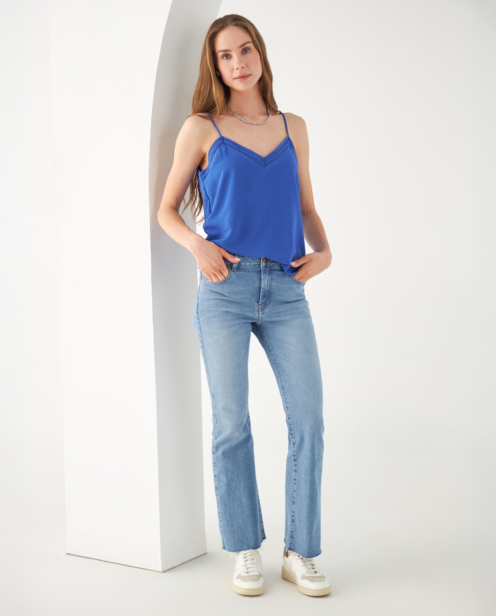 Camisa con escote en V para mujer - Azul 34_612F036_AZU184051_5