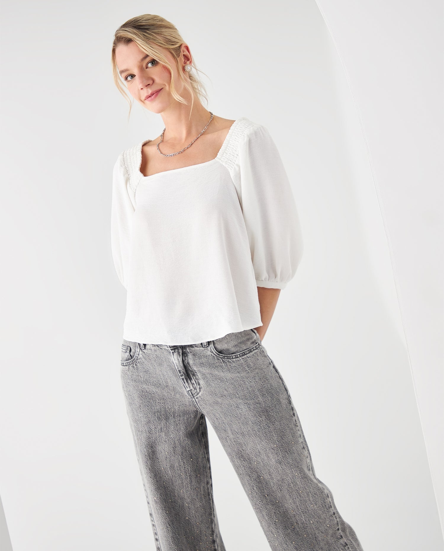 Camisa manga 3/4 para mujer - Blanco