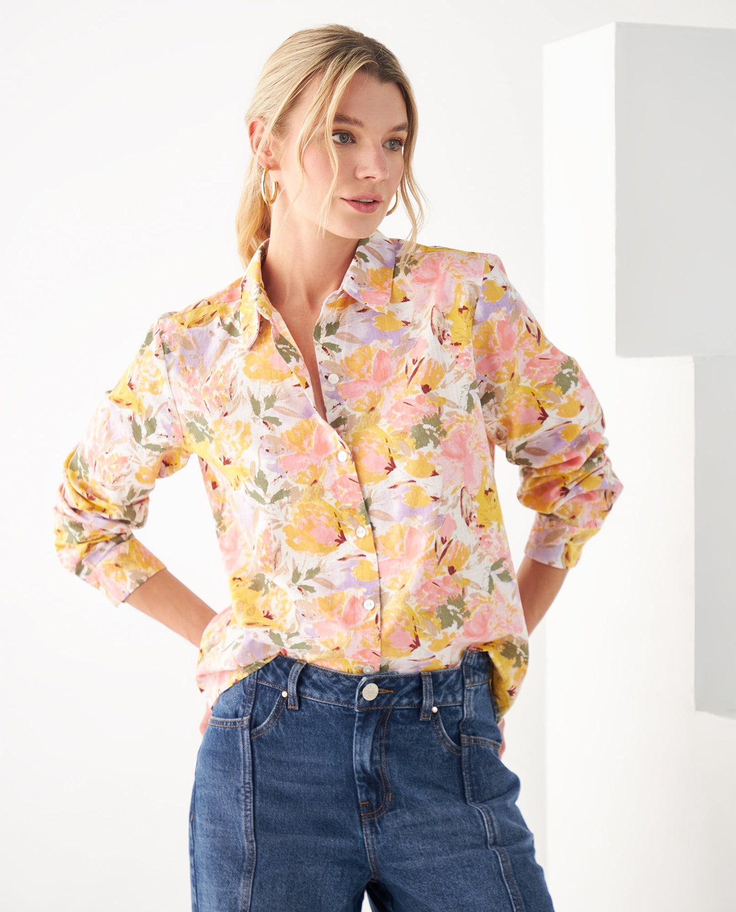 Camisa con estampado de flores para mujer - Amarillo