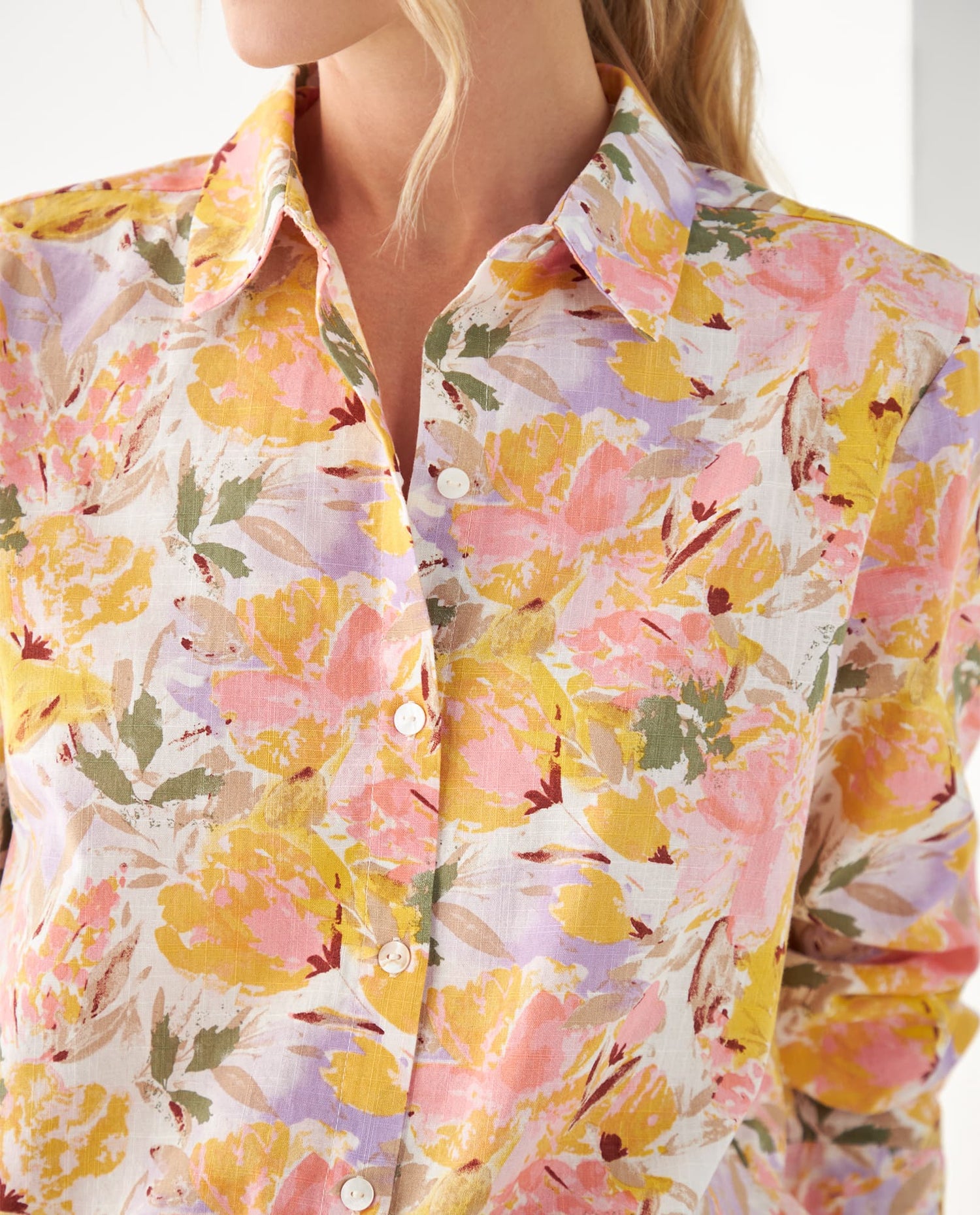 Camisa con estampado de flores para mujer - Amarillo