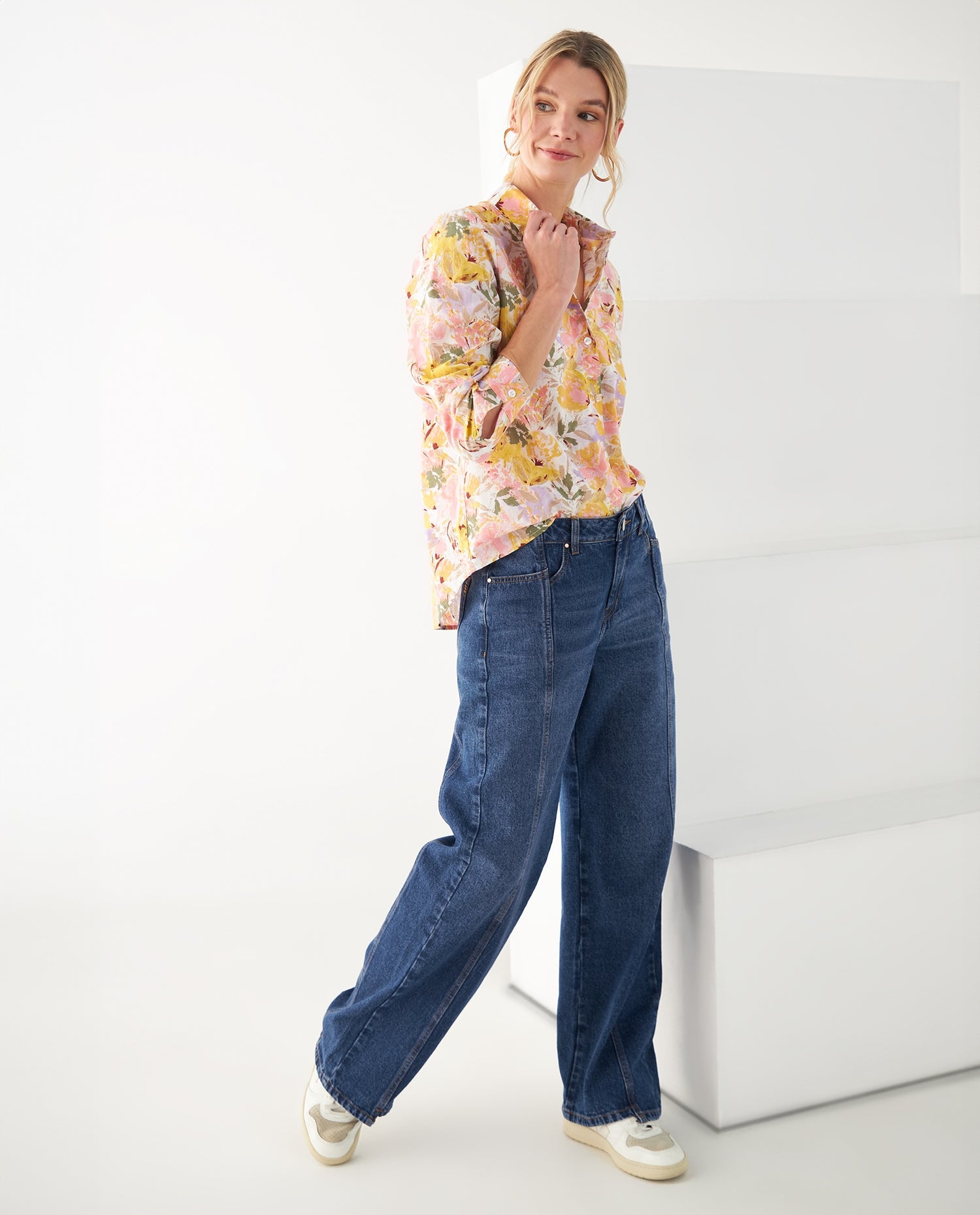 Camisa con estampado de flores para mujer - Amarillo