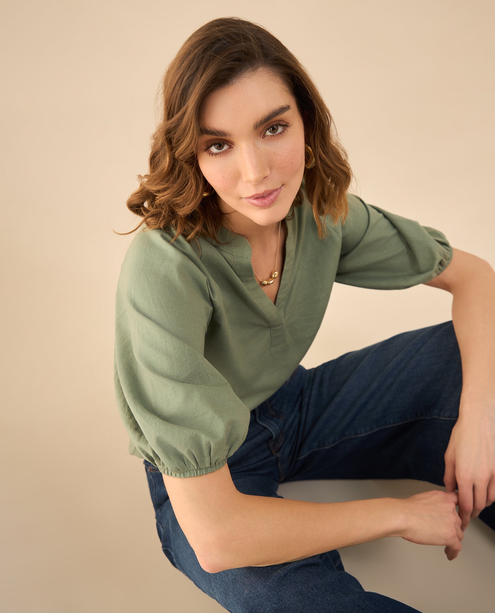 Camisa manga 3/4 para mujer - Verde 34_612G002_VER176212_3