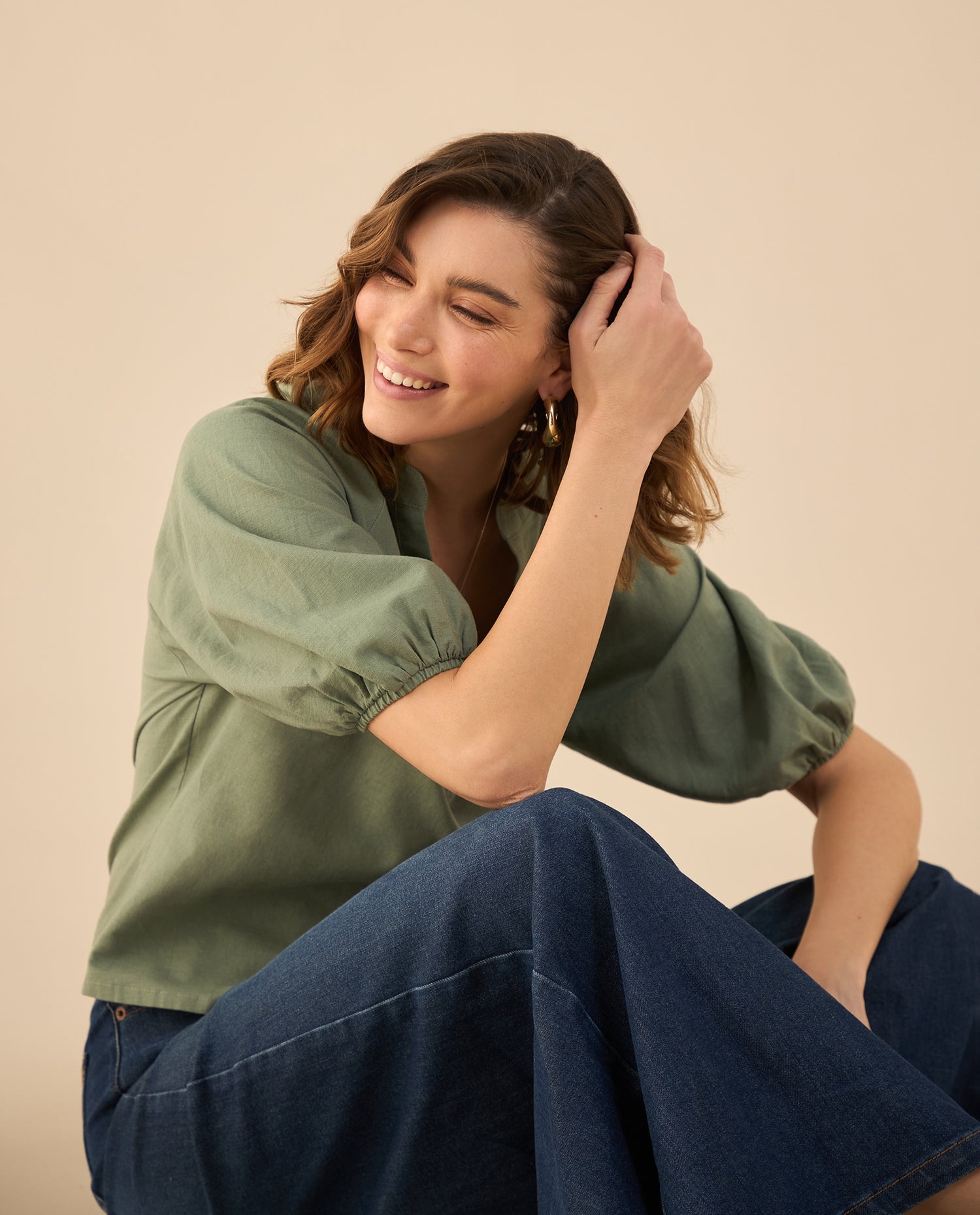 Camisa manga 3/4 para mujer - Verde