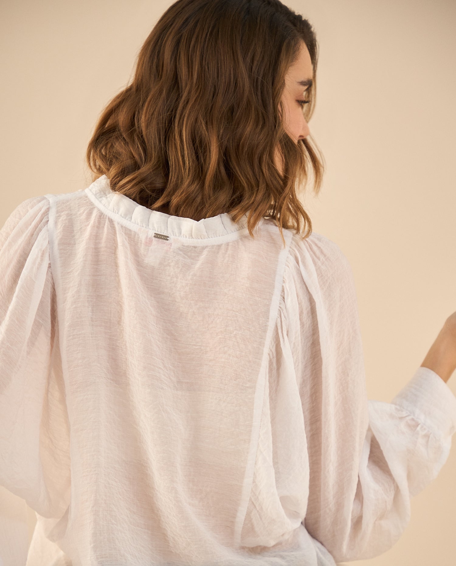 Camisa manga larga de tela fluida para mujer - Blanco