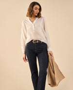 Camisa manga larga de tela fluida para mujer - Blanco