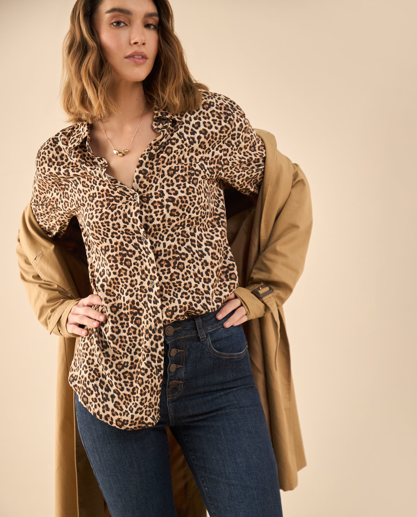 Camisa de animal print para mujer - Café 34_612G012_CAF171320_0