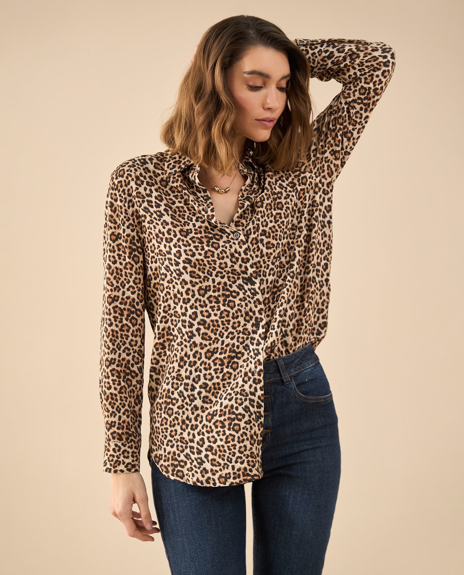 Camisa de animal print para mujer - Café