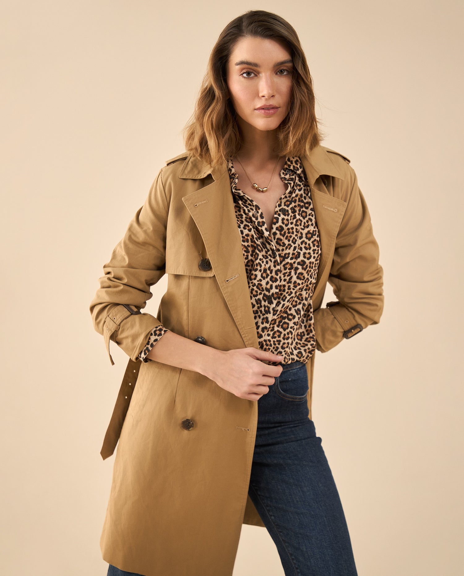 Camisa de animal print para mujer - Café