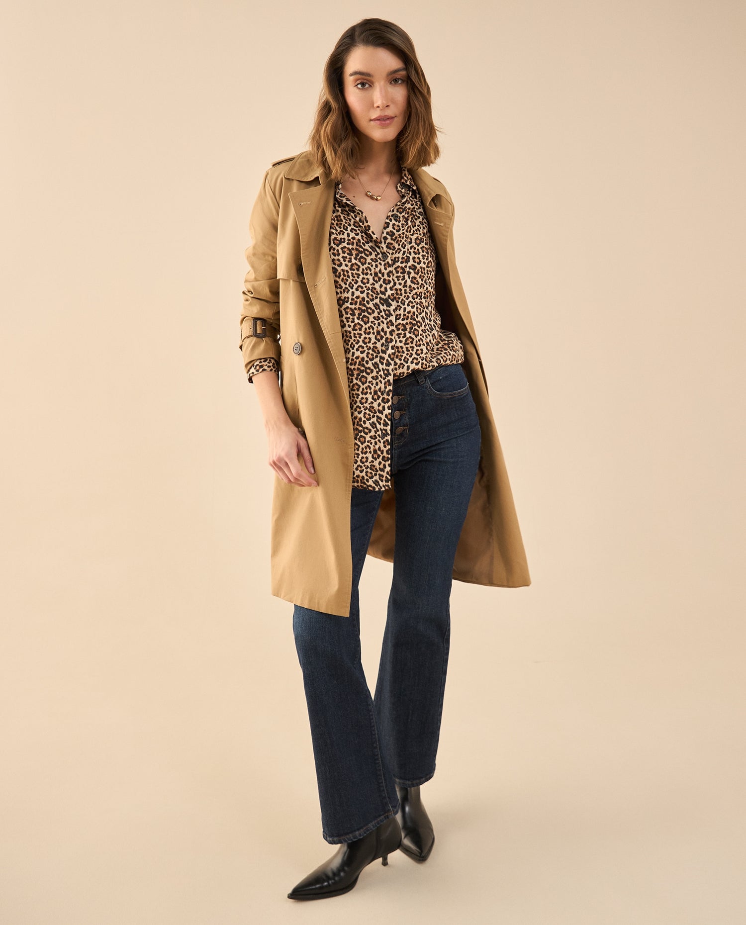 Camisa de animal print para mujer - Café