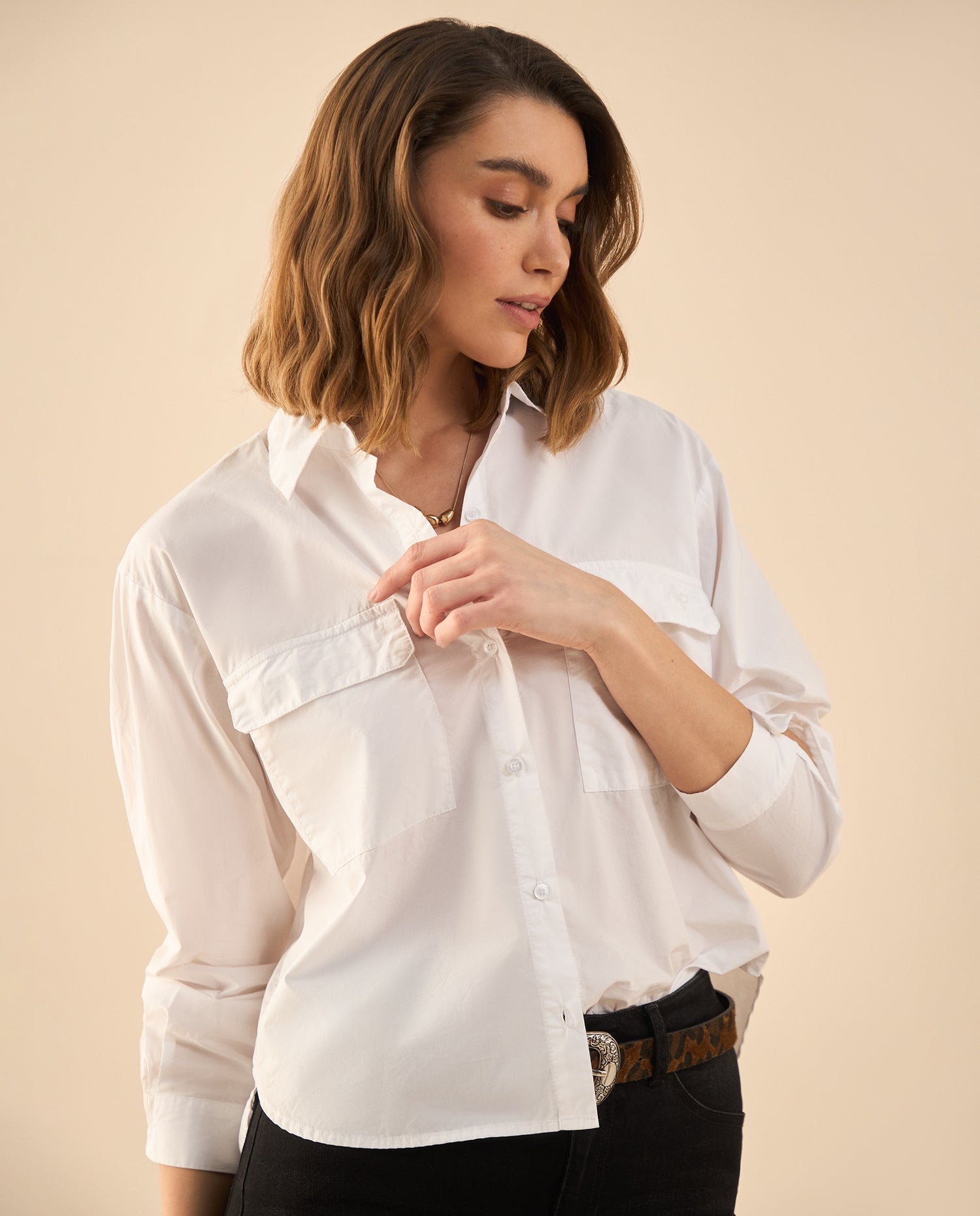 Camisa clásica manga larga para mujer - Blanco