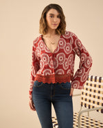 Camisa con detalles bordados para mujer - Rojo