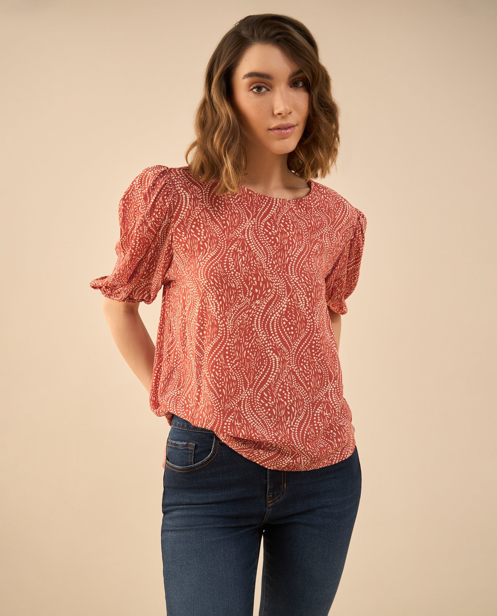 Camisa estampada manga corta para mujer - Rojo 34_612G018_ROJ181444_0