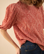 Camisa estampada manga corta para mujer - Rojo