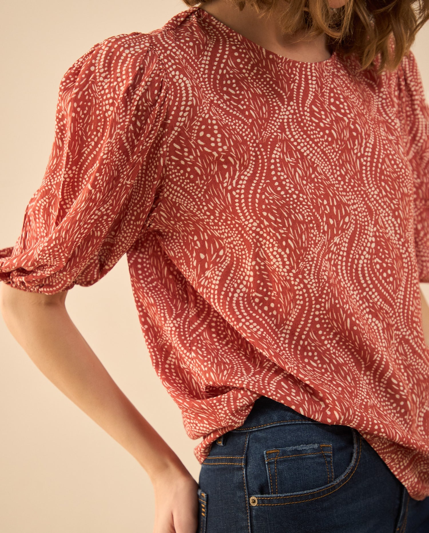 Camisa estampada manga corta para mujer - Rojo