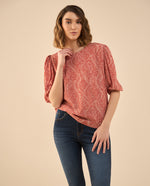 Camisa estampada manga corta para mujer - Rojo
