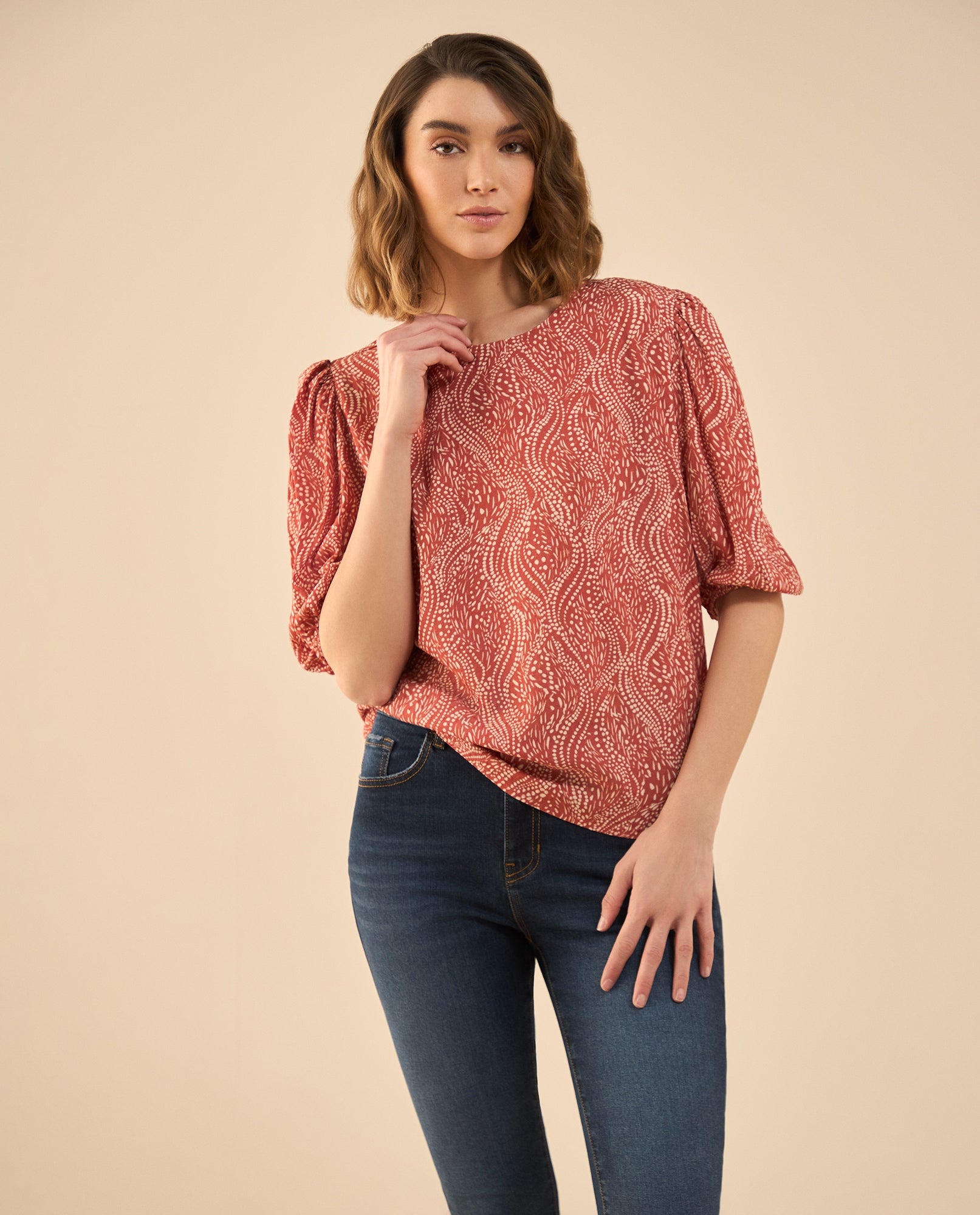 Camisa estampada manga corta para mujer - Rojo 34_612G018_ROJ181444_5
