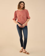 Camisa estampada manga corta para mujer - Rojo