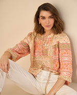 Camisa con estampado multicolor para mujer - Rojo