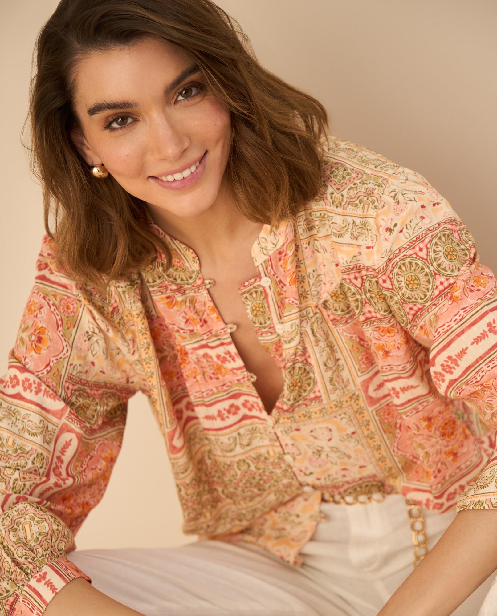 Camisa con estampado multicolor para mujer - Rojo 34_612G021_ROJ181444_6