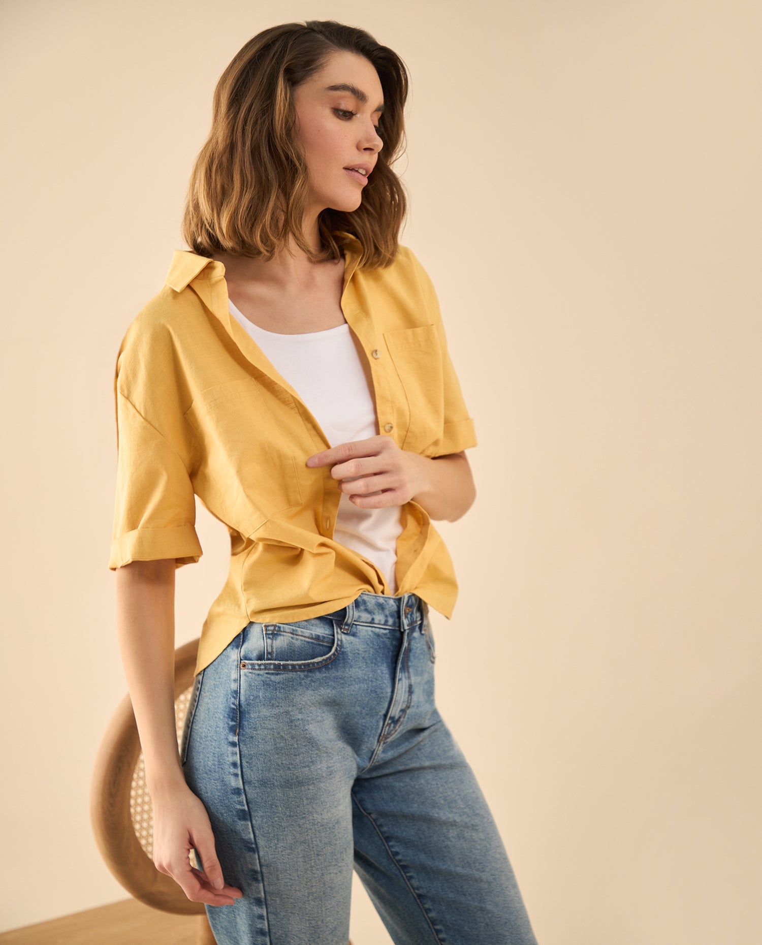 Camisa manga corta para mujer - Beige