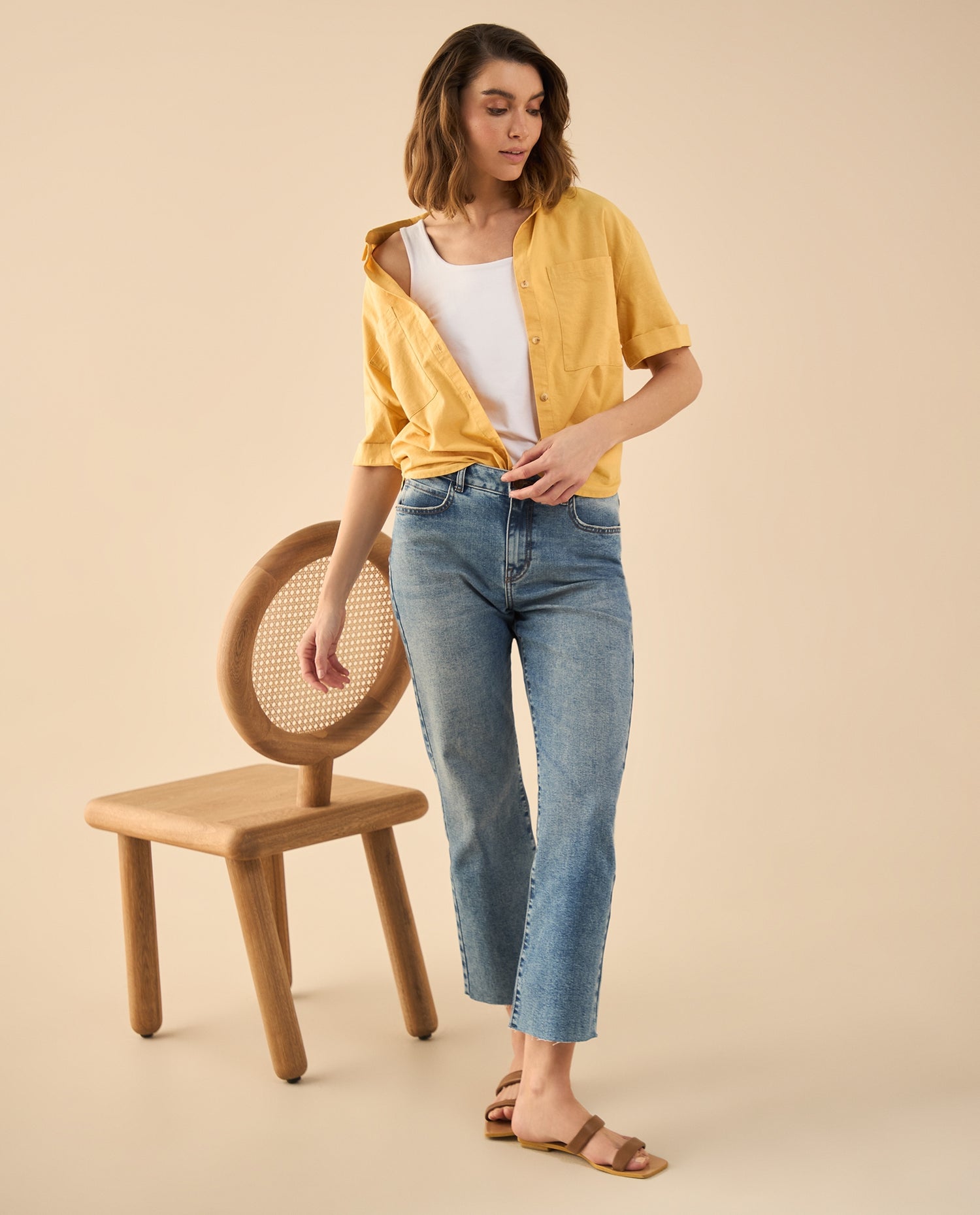 Camisa manga corta para mujer - Beige
