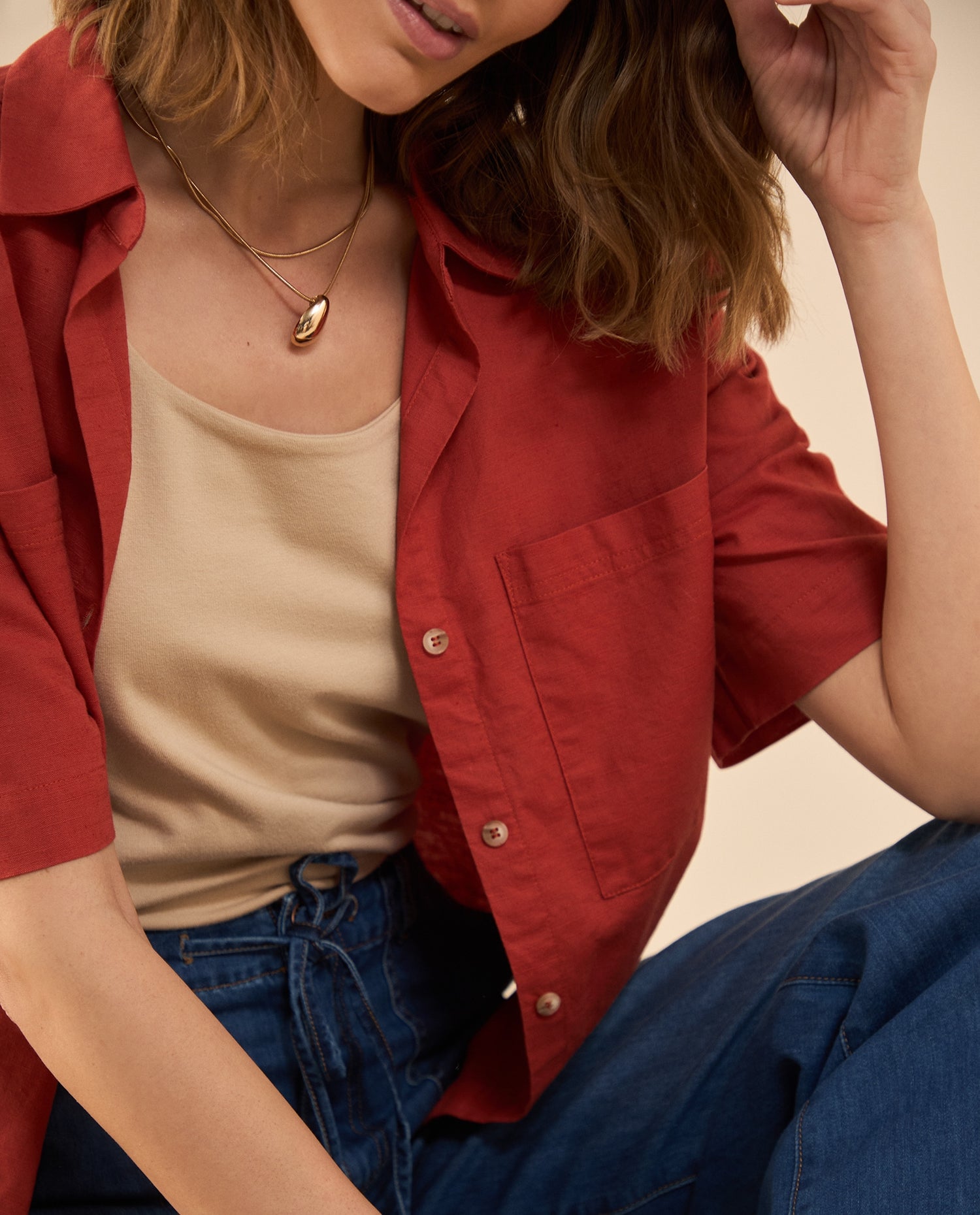 Camisa manga corta para mujer - Rojo