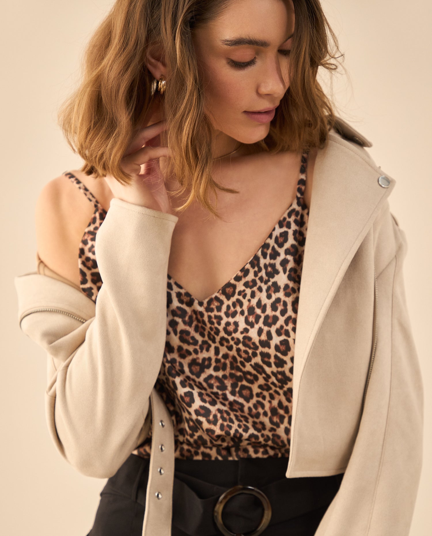 Camisa de animal print para mujer - Café