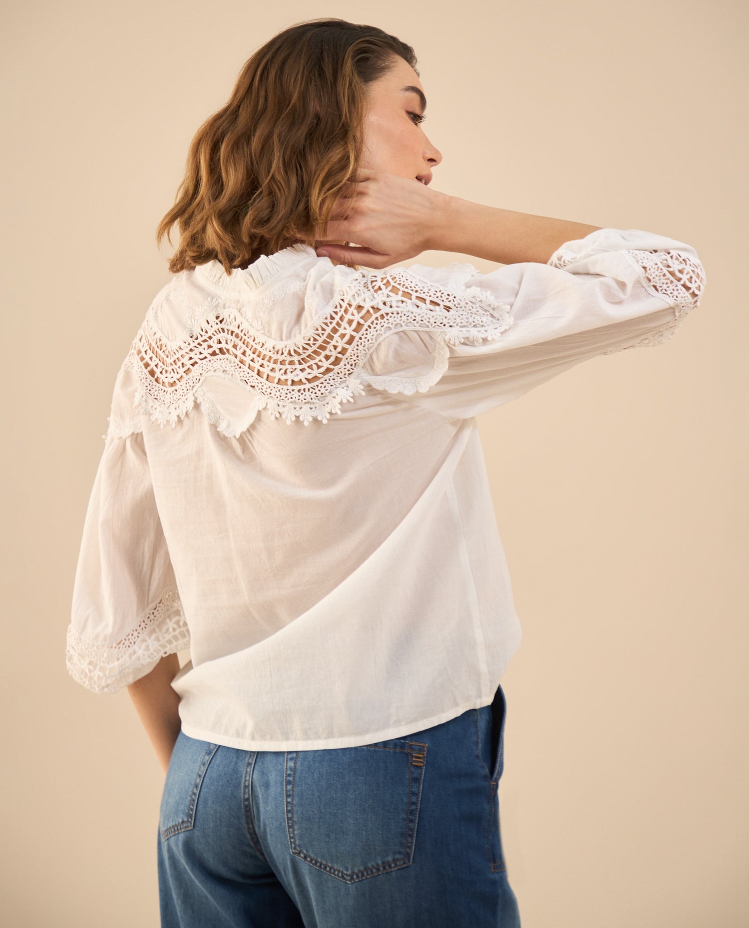 Camisa cuello neru con bolero para mujer - Blanco