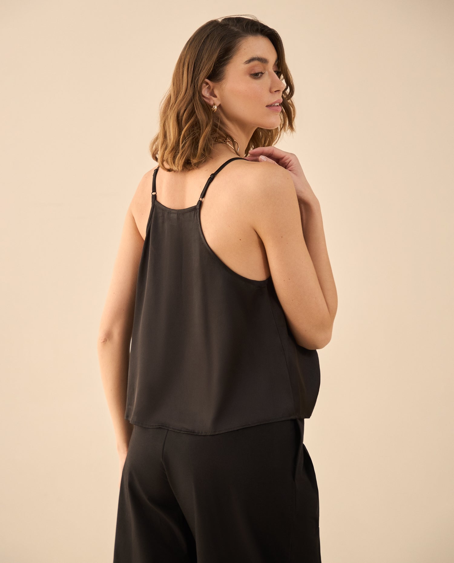 Camisa de tiras satinada para mujer - Negro
