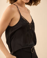 Camisa de tiras satinada para mujer - Negro