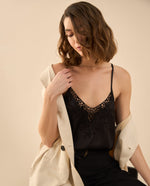 Camisa de tiras satinada para mujer - Negro