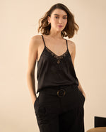 Camisa de tiras satinada para mujer - Negro
