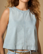 Camisa manga sisa cuello redondo corte cropped - Azul