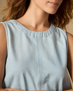 Camisa manga sisa cuello redondo corte cropped - Azul