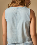 Camisa manga sisa cuello redondo corte cropped - Azul