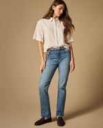 Camisa manga corta con bordado sutil cuello camisero - Crudo
