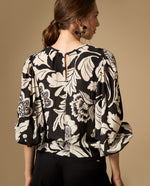Camisa manga larga estampada cuello redondo - Negro