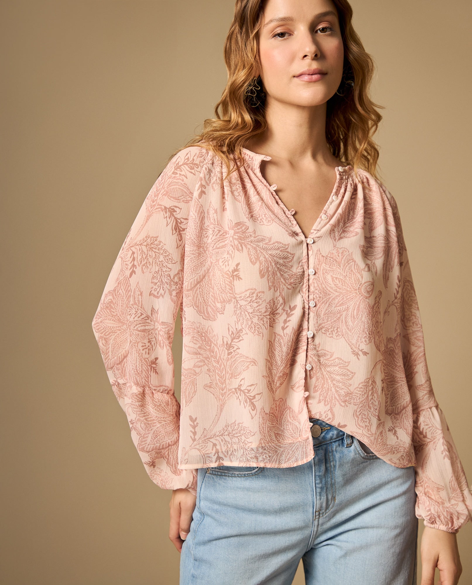 Camisa manga larga con mangas abullonadas y cuello redondo - Crudo 34_612H019_CRU130907_0